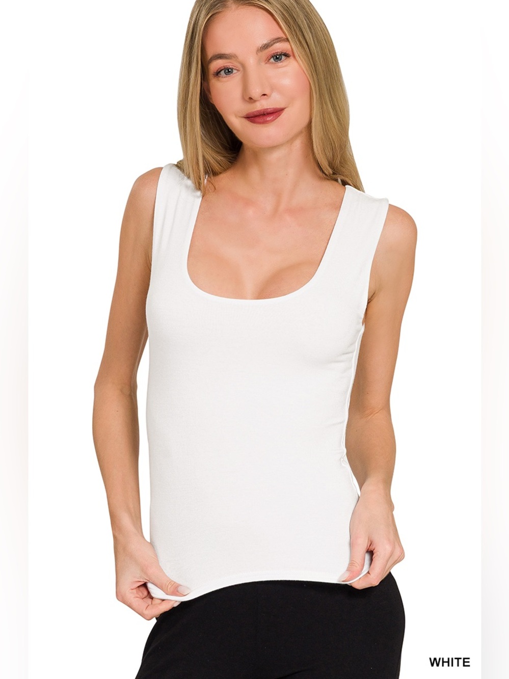 Zenana Women's Double Layered Scoop Neck Tank Top in White